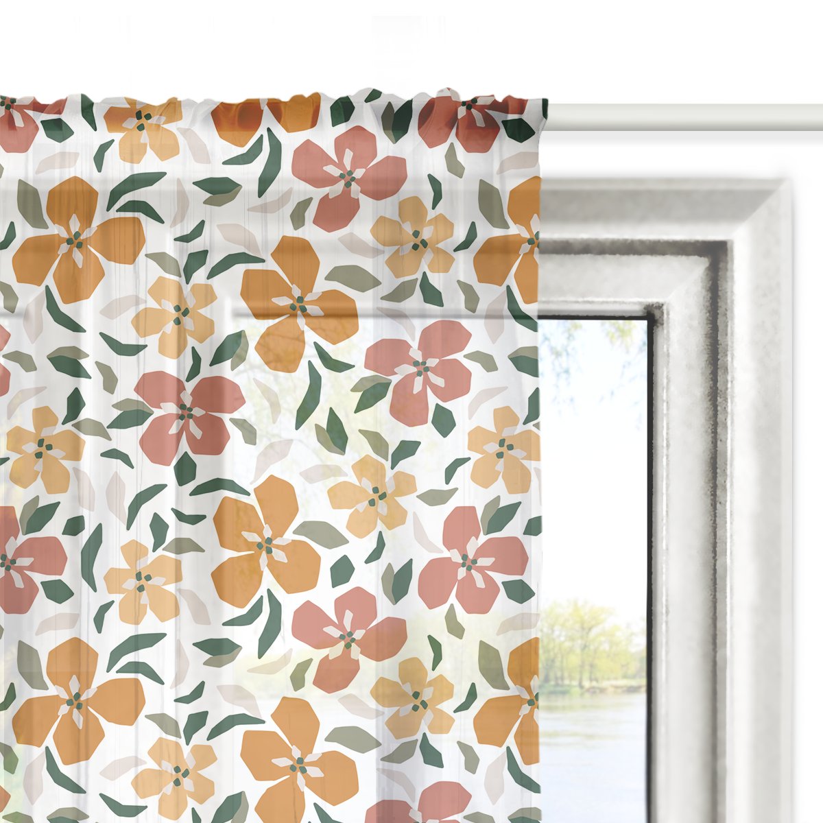 Firana SUMMER wzór SM30 | geometryczne kwiaty 140 x 240 cm