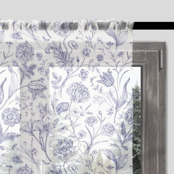 Firana SUMMER wzór SM02 | niebieskie szkicowane kwiaty 140 x 200 cm