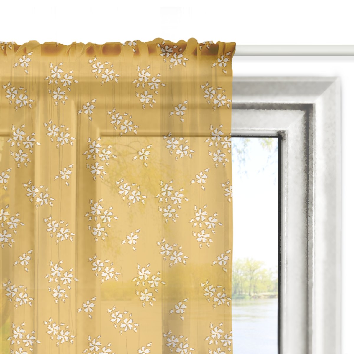 Firana SUMMER wzór SM36 | drobne kwiatki na żółtym tle 140 x 150 cm