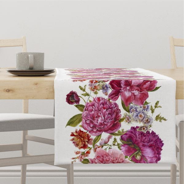 Bieżnik SUMMER wzór SM08 różowe ogrodowe piwonie 40 x 180 cm
