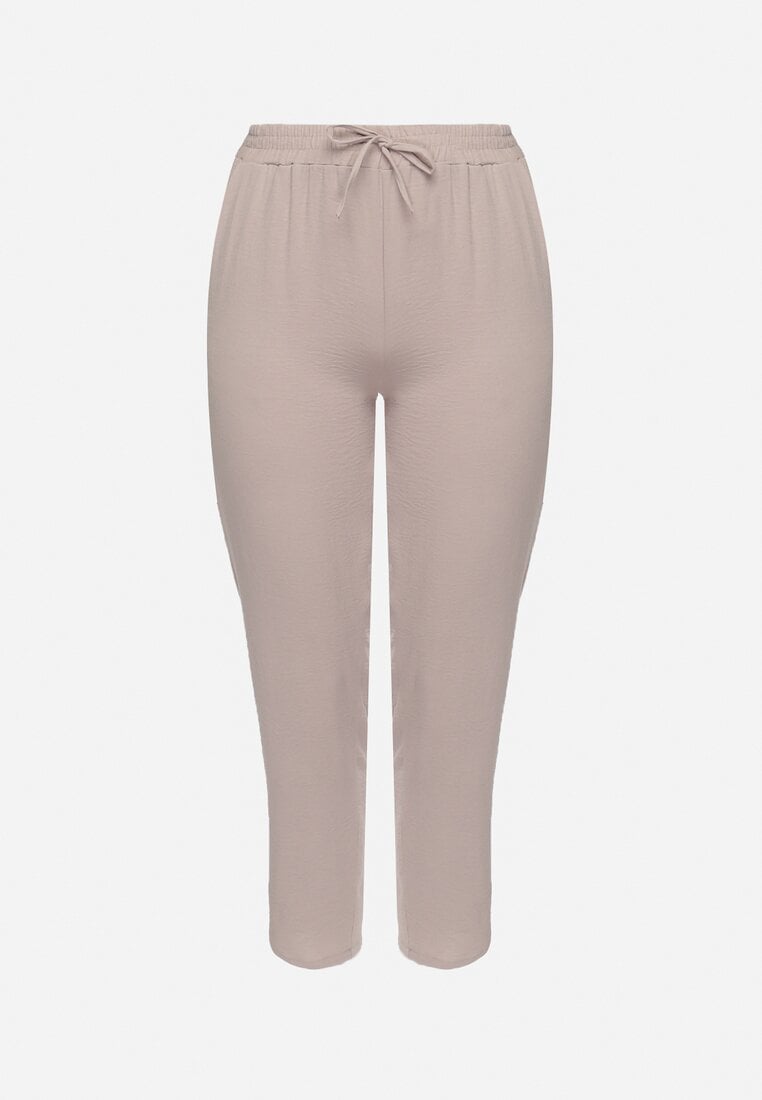 Szare Casualowe Spodnie z Elastyczną Gumką w Pasie z Wsuwanymi Kieszeniami Mousesa