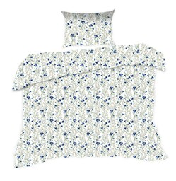 Extrapościel Pościel bawełniana 140x200 1336N biała łąka niebieskie kwiatki rumianki Classic E24
