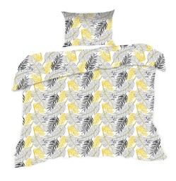 Extrapościel Pościel bawełniana 140x200 1343N biała złote szare liście Classic E24