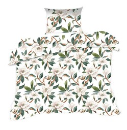 Extrapościel Pościel bawełniana 140x200 1614N biała kwiaty gałązki Classic E24