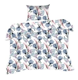Extrapościel Pościel bawełniana 140x200 1634N biała niebieskie różowe kwiaty liście Classic E24
