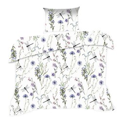 Extrapościel Pościel bawełniana 140x200 1705N biała kwiatki ważki łąka Classic E24