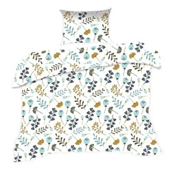 Extrapościel Pościel bawełniana 140x200 613N biała niebieskie kwiatki gałązki Classic E24
