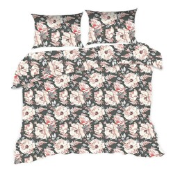 Extrapościel Pościel bawełniana 160x200 1092N czarna kwiaty Classic E24