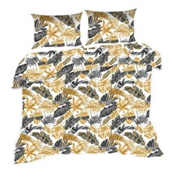 Extrapościel Pościel bawełniana 160x200 1495N biała złote szare liście palmy Classic E24