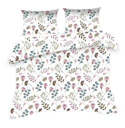 Extrapościel Pościel bawełniana 160x200 612N biała różowe kwiatki gałązki Classic E24