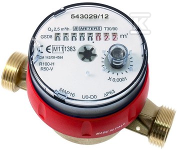 Wodomierz BMETERS GSD8-RFM, 1/2 cala DN15 2,5 m3/h ciepła woda, przyłącze 3/4 cala, R160/R50