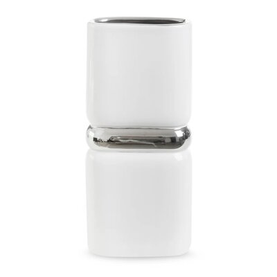 Wazon Dekoracyjny Ceramiczny Selin 16X8X36 Biały + Srebrny