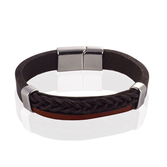 Bransoletka skórzana brązowa EM 36 - EM Men's Accessories