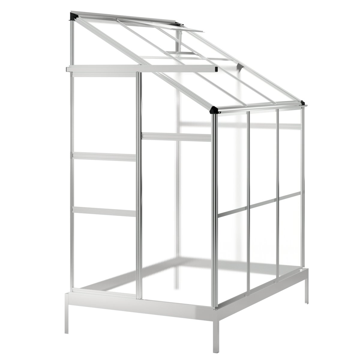 Szklarnia ogrodowa  aluminiowa poliwęglanowa 2,3 m2 trzysekcyjna z fundamentem 124x185 cm srebrna