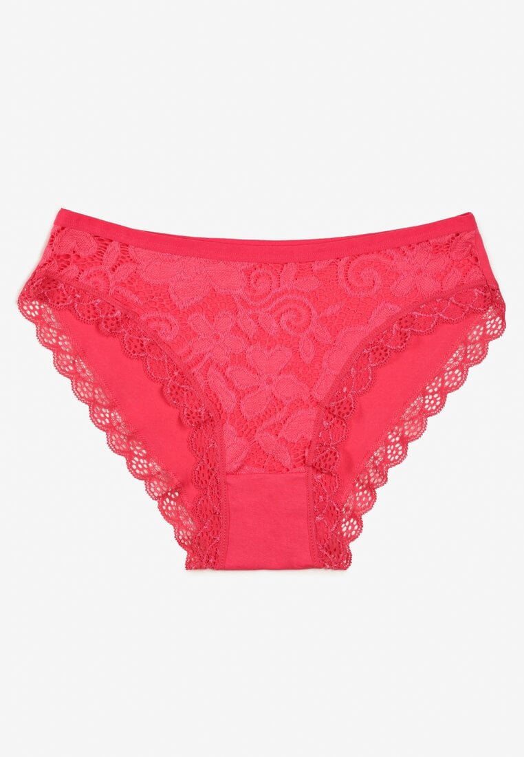 Fuksjowe Majtki Figi z Koronką z Elastycznej Bawełny Wiabelia