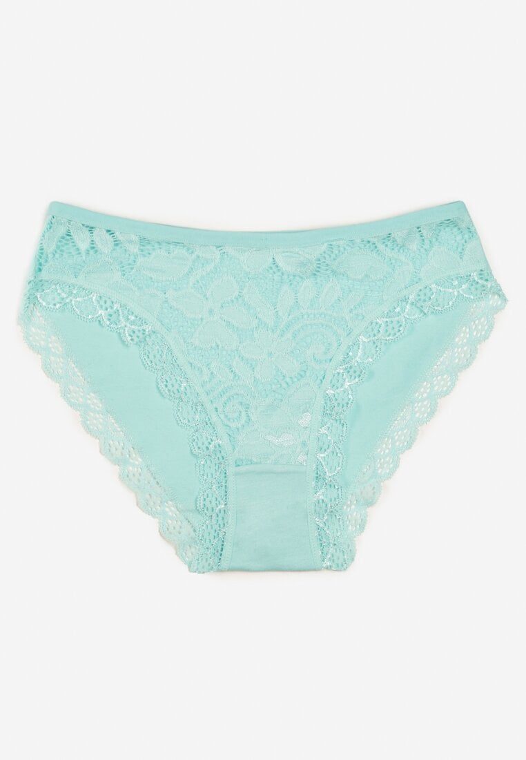Miętowe Majtki Figi z Koronką z Elastycznej Bawełny Wiabelia