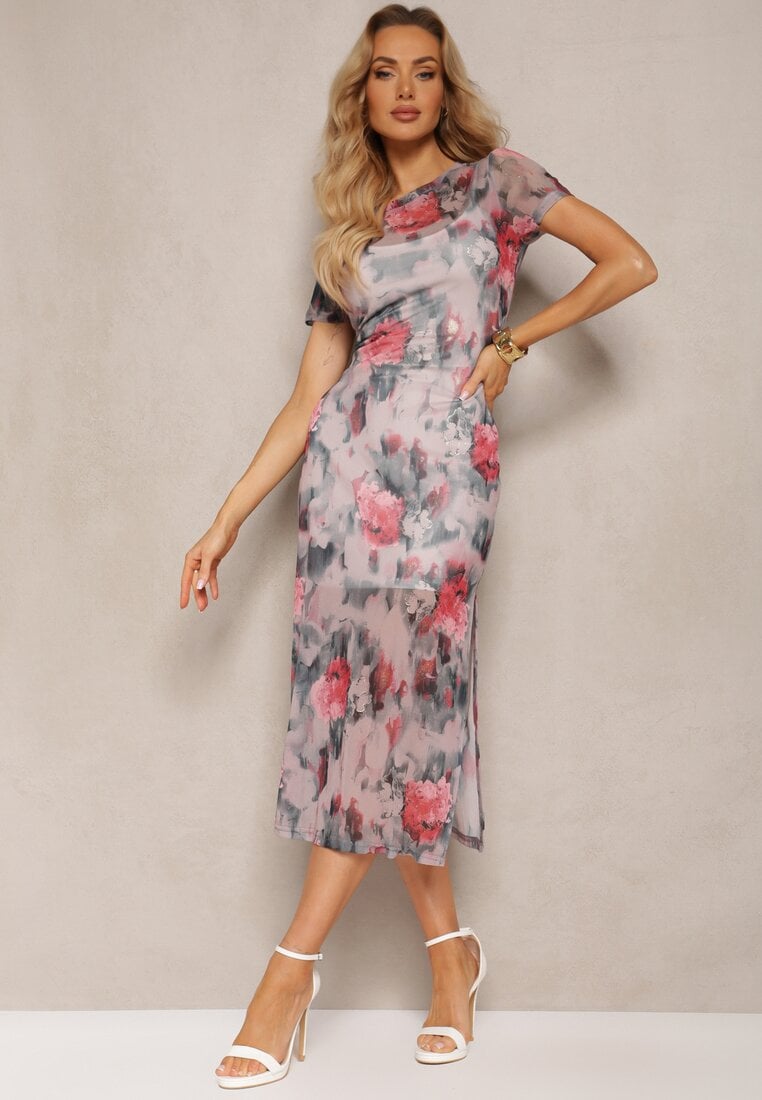 Różowa Dopasowana Sukienka z Przezroczystego Materiału Sacoma