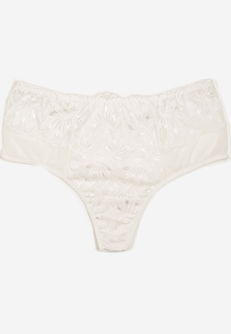 Białe Majtki o Fasonie Stringów z Koronką i Siateczką Telliana