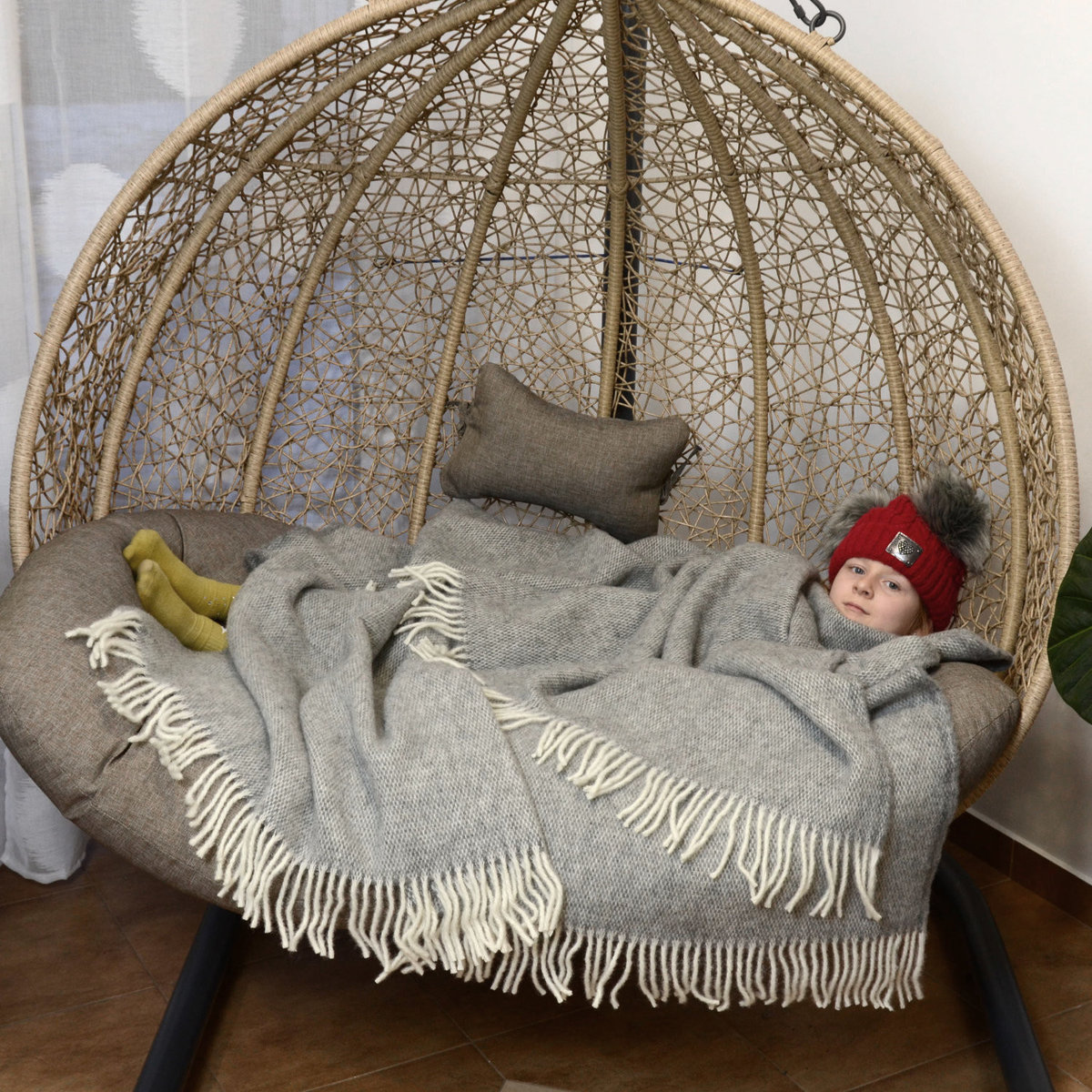 Koc Z Wełny Nowozelandzkiej Plecionka - Szary