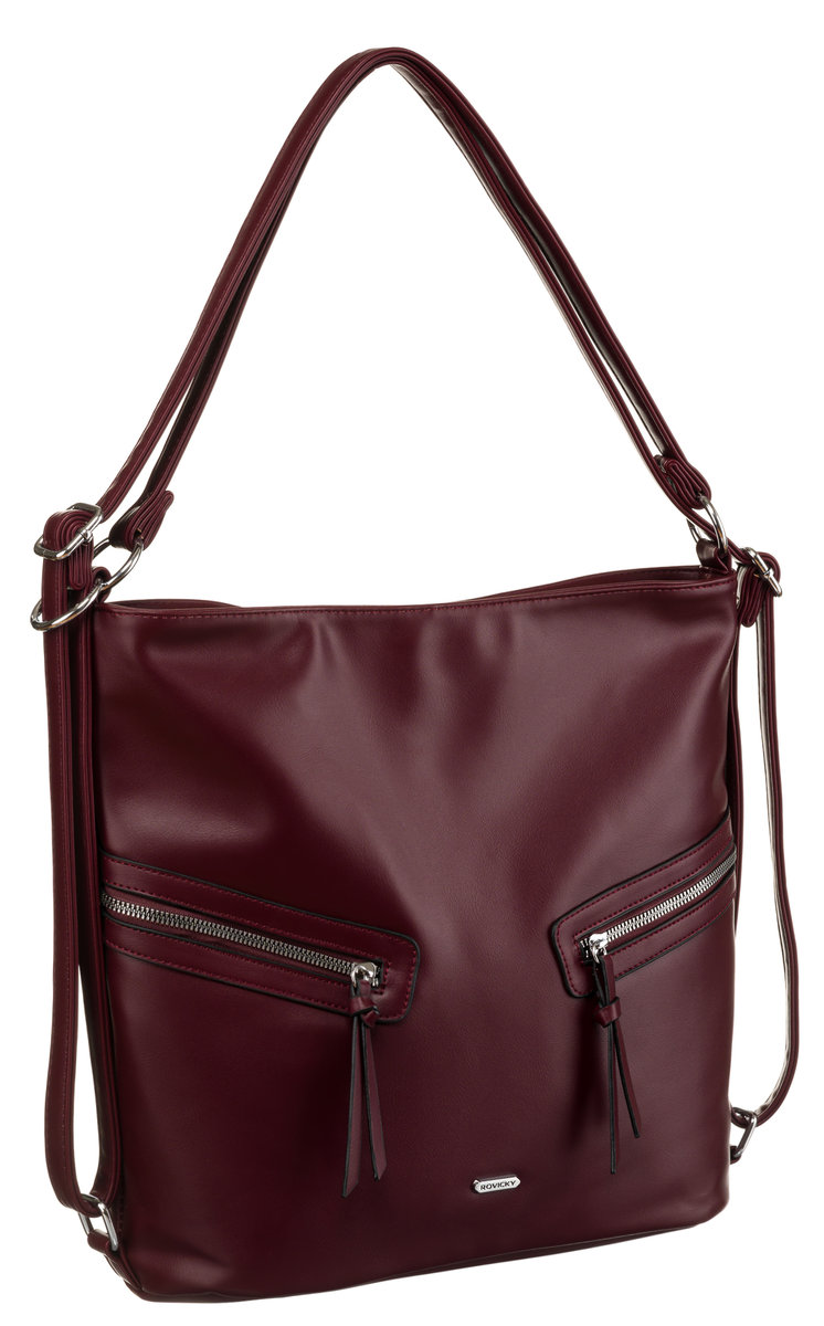 Duża torebka damska shopper bag worek na ramię bordowa ROVICKY skóra eko