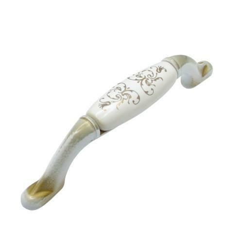 Uchwyt meblowy ceramiczny Biało Złoty 128mm ITALY