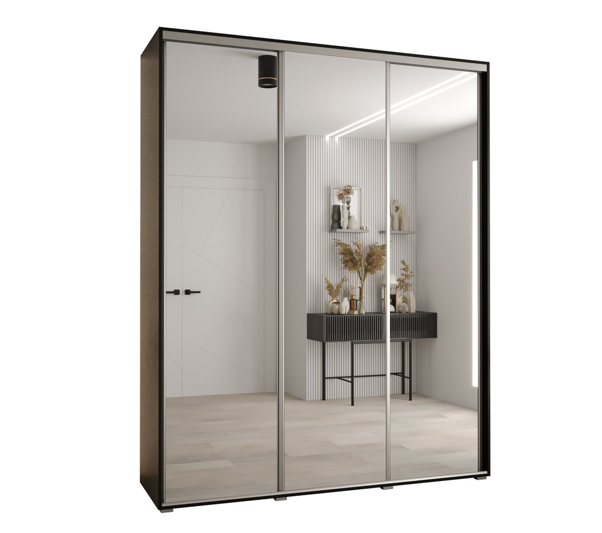 Szafa przesuwna wysoka Davos 2 200 gł. 45 czarny + czarny + srebrny