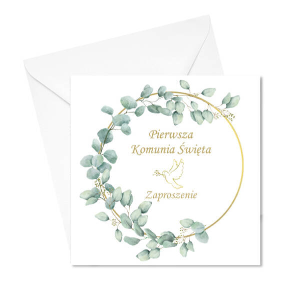 Zaproszenia na komunię złoty gołąb 6 szt