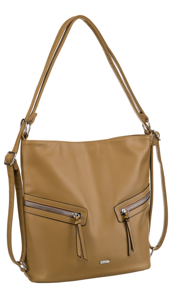 Duża torebka damska shopper bag worek na ramię beżowa ROVICKY skóra eko