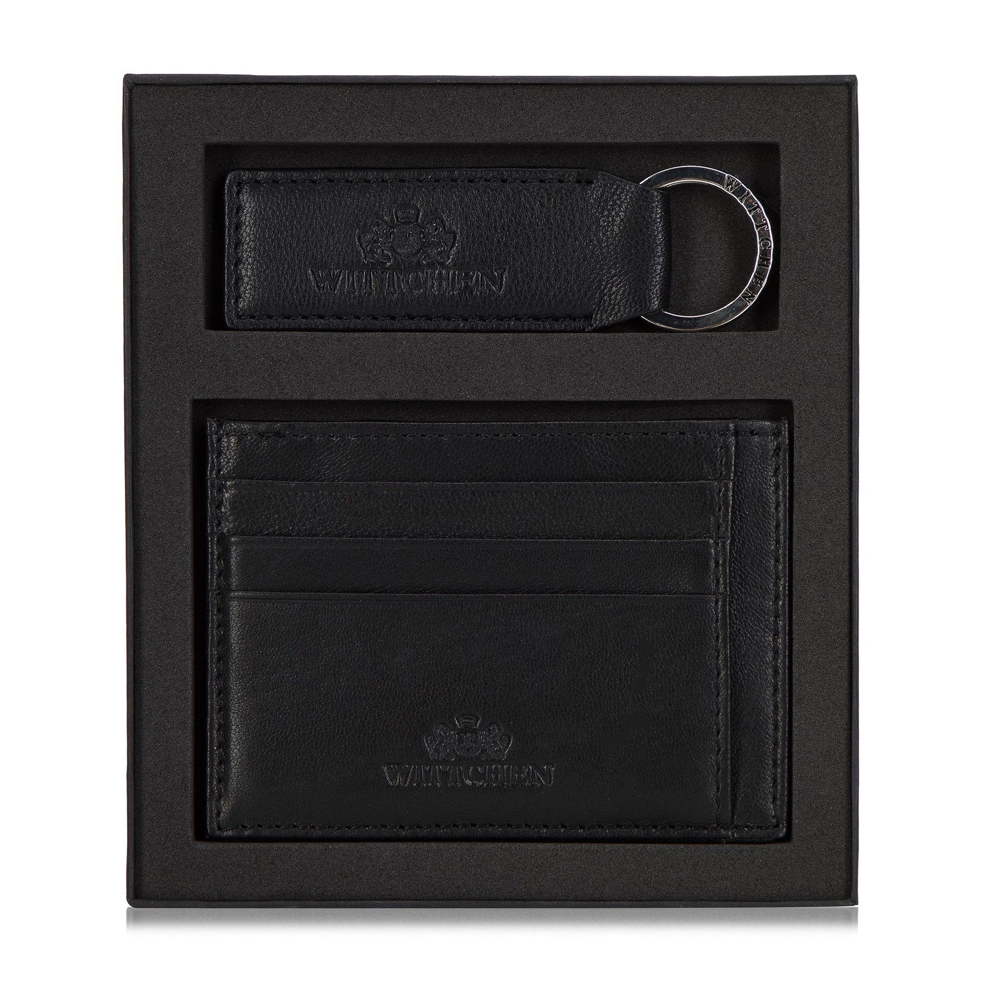 Skórzany zestaw etui na karty kredytowe i brelok czarny