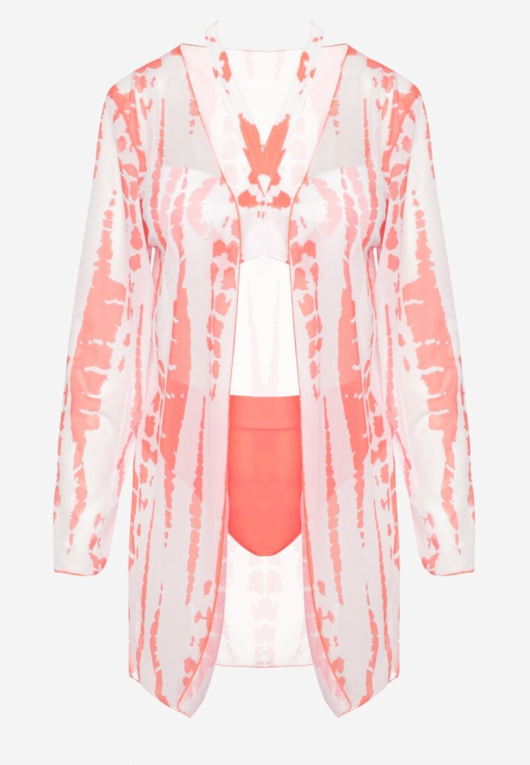 Pomarańczowe Bikini z Wiązanym Biustonoszem Figami i Narzutką w Komplecie Karemarie