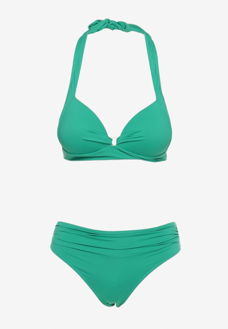 Zielone Bikini z Usztywnianym Biustonoszem Wiązanym na Szyi i Plecach Majtki Typu Figi Olilasa