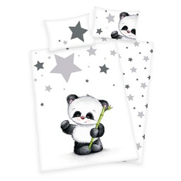 Herding Pościel bawełniana 100x135 Panda gwiazdki białą szara do łóżeczka 2023