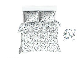 Karo Pościel z kory 140x200 1127N biała kwiatuszki niebieskie 1683E na guziki 100% bawełna gruba