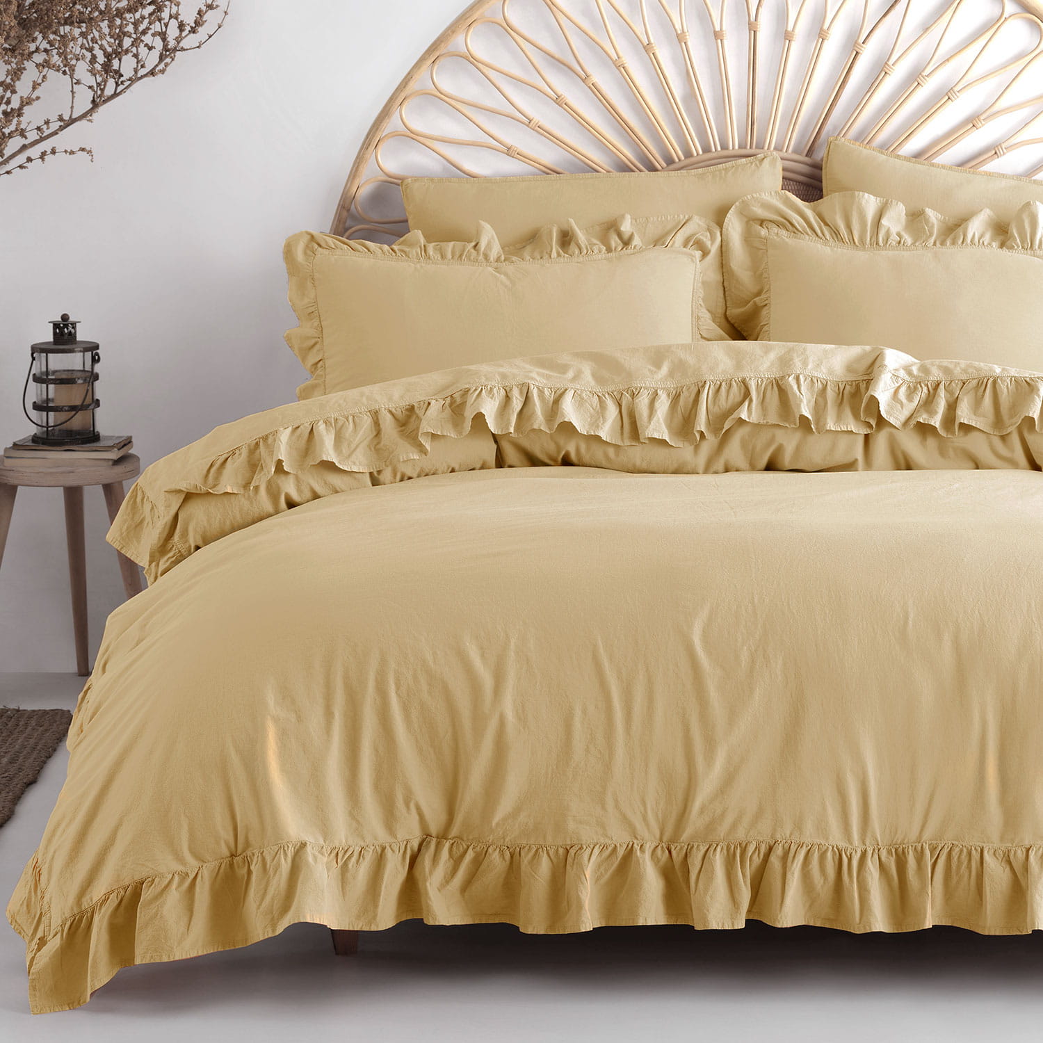 Pościel 160x200 bawełniana z falbanami Soybean w pudełku