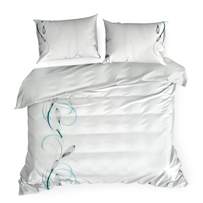 Euro Firany Pościel 220 x 200 Haftowana Haft1/St/ Biały +Mięta 1224670