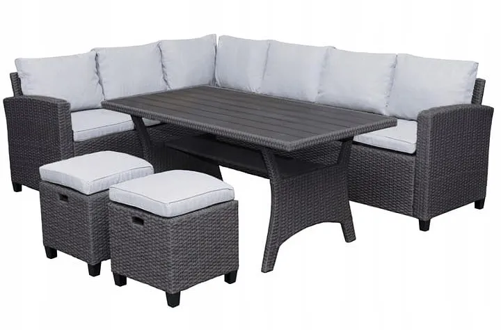 Narożnik ze ogrodowy stołem i 2 pufami Z7-W85