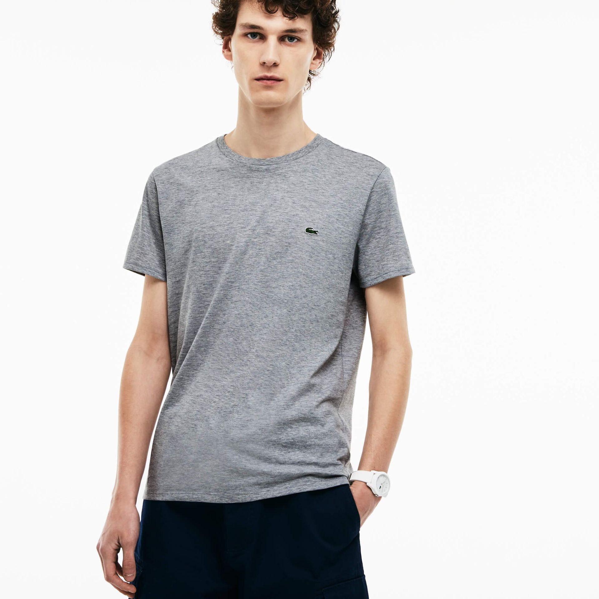 Lacoste Męski T-Shirt Z Okrągłym Dekoltem Z Dżerseju Z Bawełny Pima
