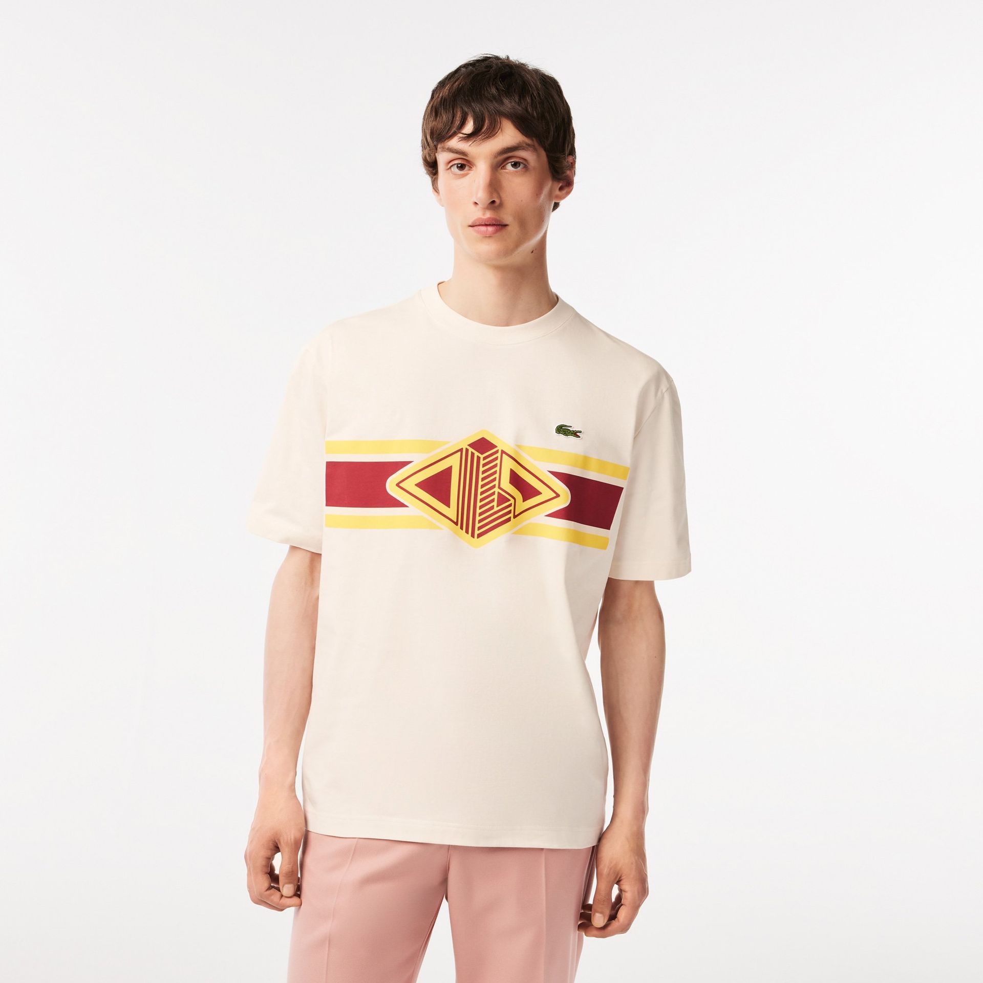Lacoste męski T-shirt z okrągłym dekoltem i nadrukiem Loose Fit