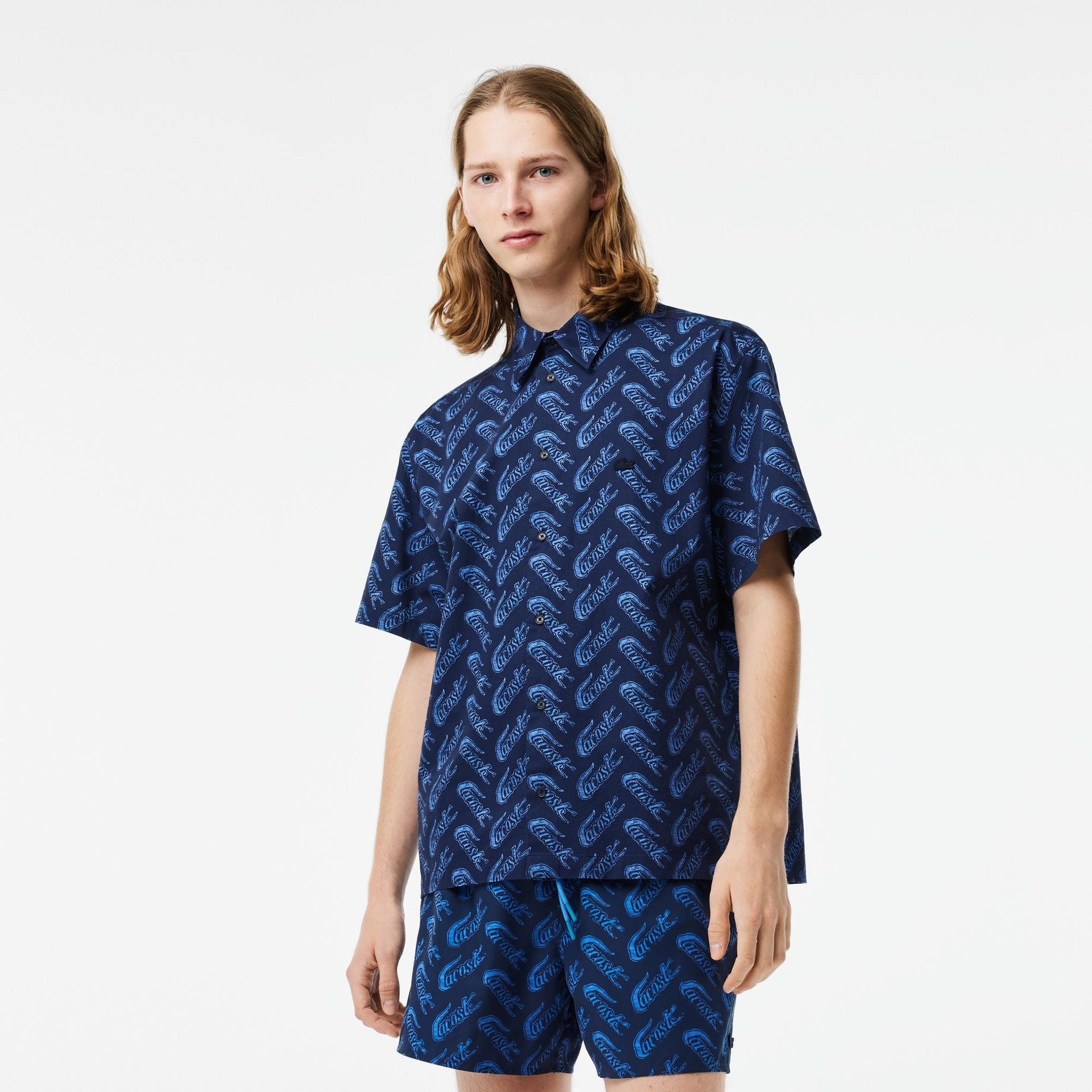 Lacoste męska koszula z krótkim rękawem i nadrukiem retro