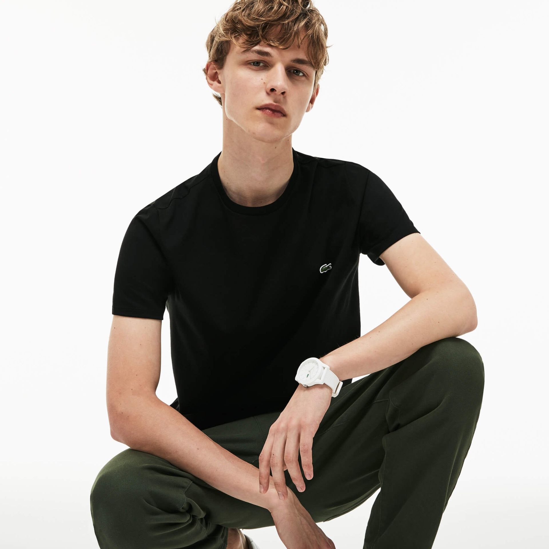 Lacoste Męski T-Shirt Z Okrągłym Dekoltem Z Dżerseju Z Bawełny Pima