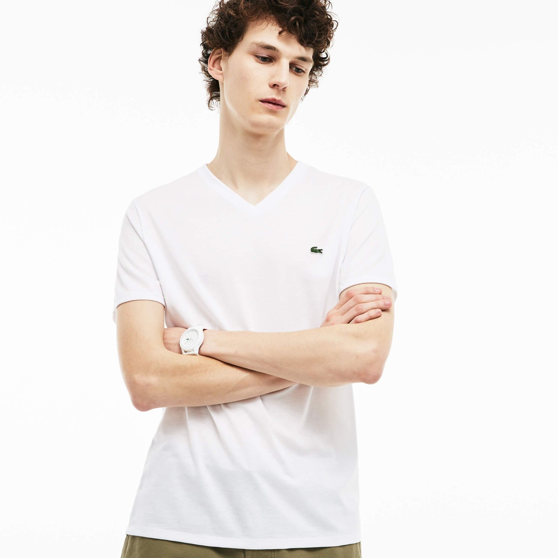 Lacoste Męski T-Shirt Z Dekoltem W Kształcie Literyz Dżerseju Z Bawełny Pima