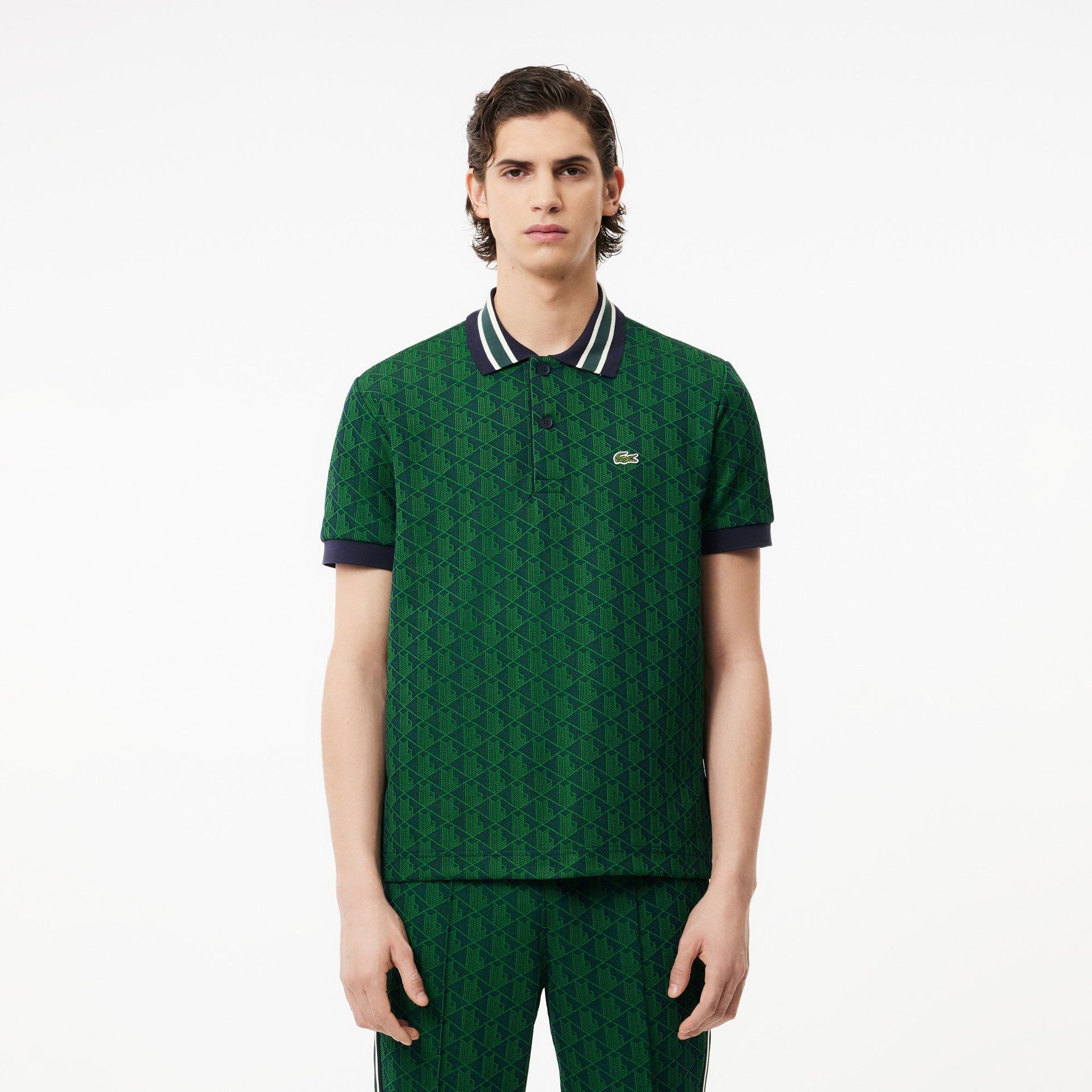 Koszulka polo z kontrastowym kołnierzykiem i motywem monogramu Lacoste Classic Fit