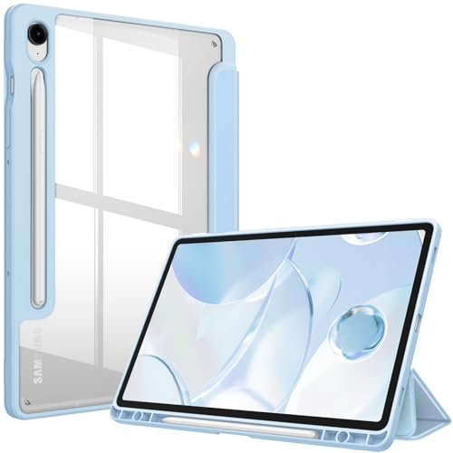Fintie Hybrydowe etui do tabletu Samsung Galaxy Tab S9 FE 10,9 cala/Tab S9 11 cali 2023 z uchwytem na długopis - odporne na uderzenia etui ochronne z przezroczystą twardą obudową z tyłu, błękitne