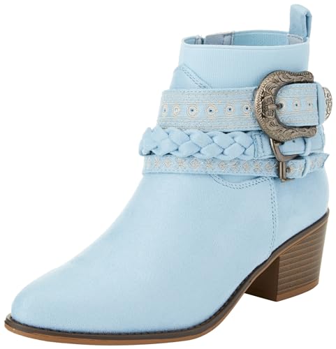 Joe Browns Damskie buty z zapięciem Western Boho haftowane botki, jasnoniebieskie, 38 EU, Jasnoniebieski, 5 UK Wide