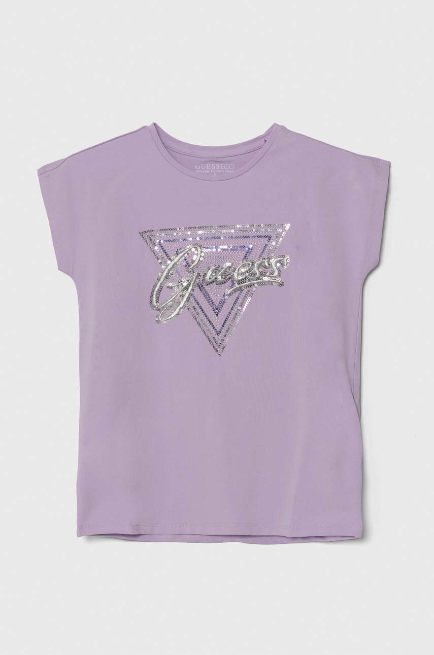 Guess t-shirt dziecięcy kolor fioletowy