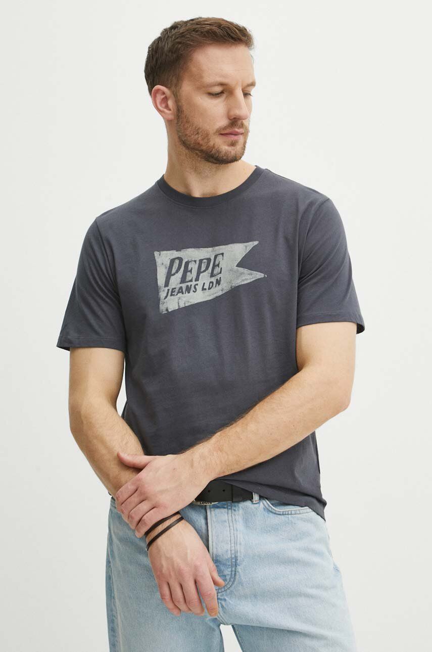 Pepe Jeans t-shirt bawełniany SINGLE CARDIFF męski kolor szary z nadrukiem PM509401
