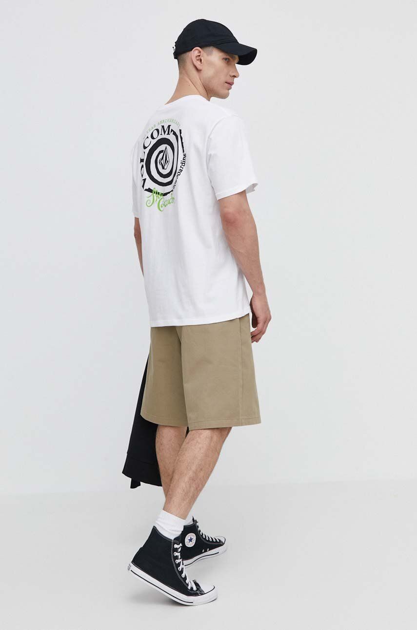 Volcom t-shirt bawełniany męski kolor biały z nadrukiem