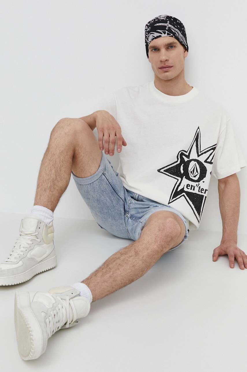 Volcom t-shirt bawełniany męski kolor beżowy z nadrukiem