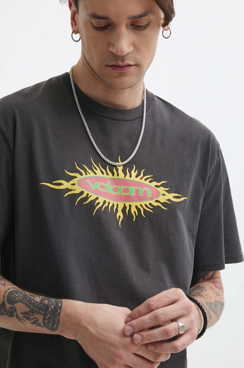 Volcom t-shirt bawełniany męski kolor szary z nadrukiem