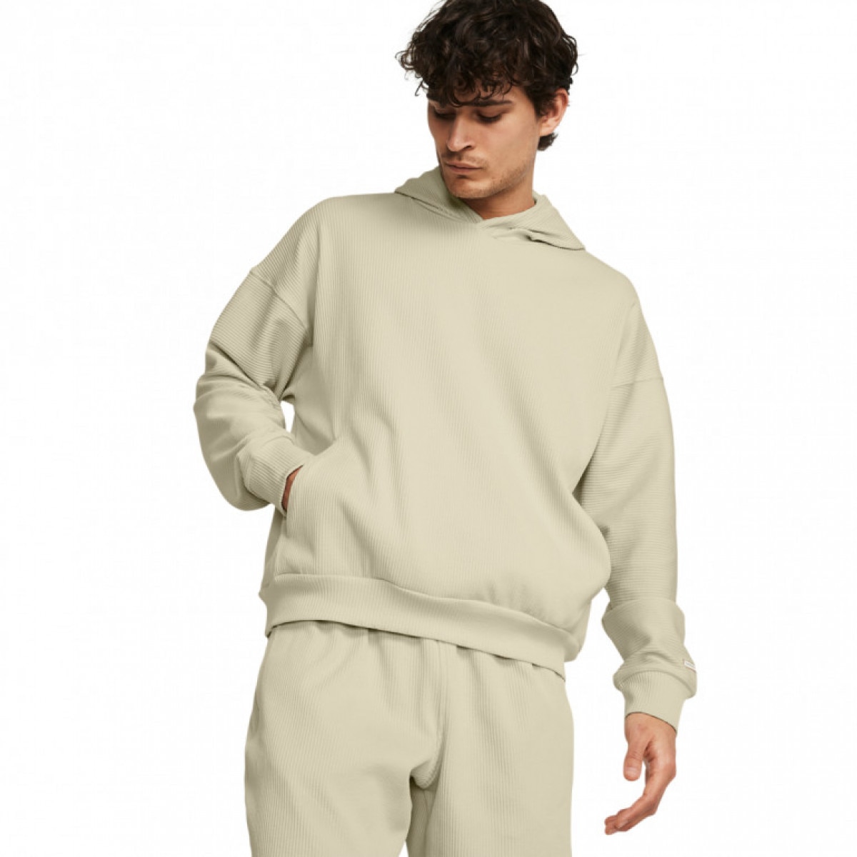 Meska bluza treningowa nierozpinana z kapturem Under Armour UA Journey Rib Hoodie - kremowa - UNDER ARMOUR
